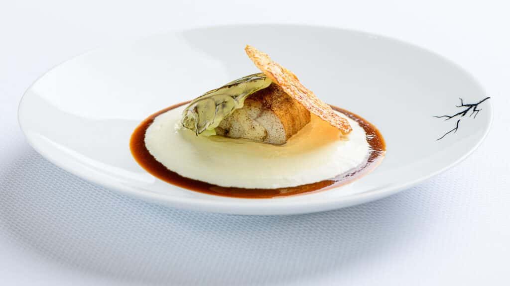 Cook with Stéphane Décotterd #11 – Lake Geneva pike roast, Ratte potato brandade with lavender, pike head jus and pointed cabbage